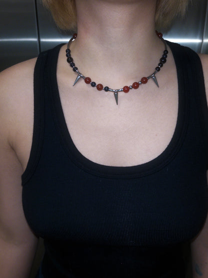 BLURRING - BLACK AND RED RIVET NECKLACE