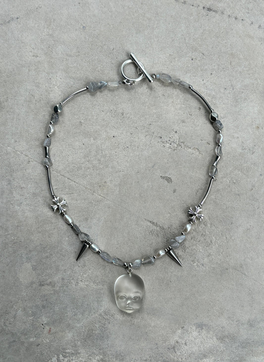 SILVER CRYSTAL BABY FACE NECKLACE